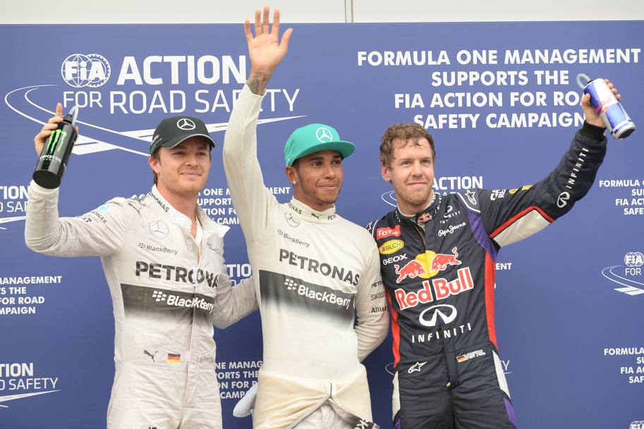 Terszo posto per Nico Rosberg (il primo a sinistra). Afp
